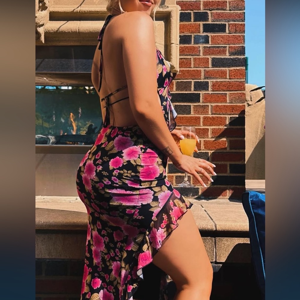 Fashion Nova Floral Black and Pink Dress